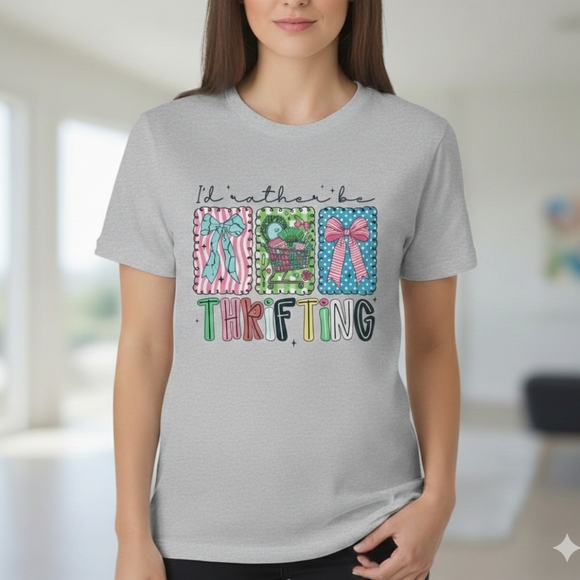 I Would Rather Be Thrifting shirt Short Sleeve Tshirt cute popular Preppy - Picture 2 of 3